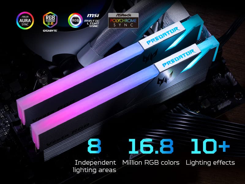 Hiệu ứng RGB sống động trên RAM Predator Vesta DDR4